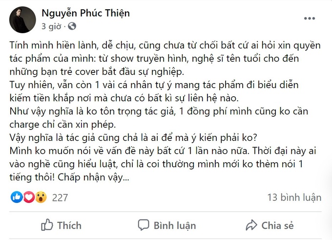 Nhạc sĩ Nguyễn Phúc Thiện - cha đẻ loạt hit Vpop bức xúc về một vài cá nhân xài chùa những sáng tác của mình - Ảnh 1.