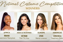 Thái Thị Hoa đạt giải nhất Trang phục Dân tộc tại Hoa hậu Trái Đất