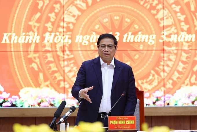 Thủ tướng Chính phủ Phạm Minh Chính phát biểu tại buổi làm việc với Ban Thường vụ Tỉnh ủy Khánh Hòa (Ảnh TTXVN)