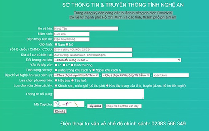Nghệ An ra mắt website để công dân ảnh hưởng của đại dịch Covid-19 đăng ký về quê