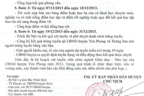 Yên Phong - Bắc Ninh: Thêm tình tiết bất ngờ trong tuyển dụng giáo viên