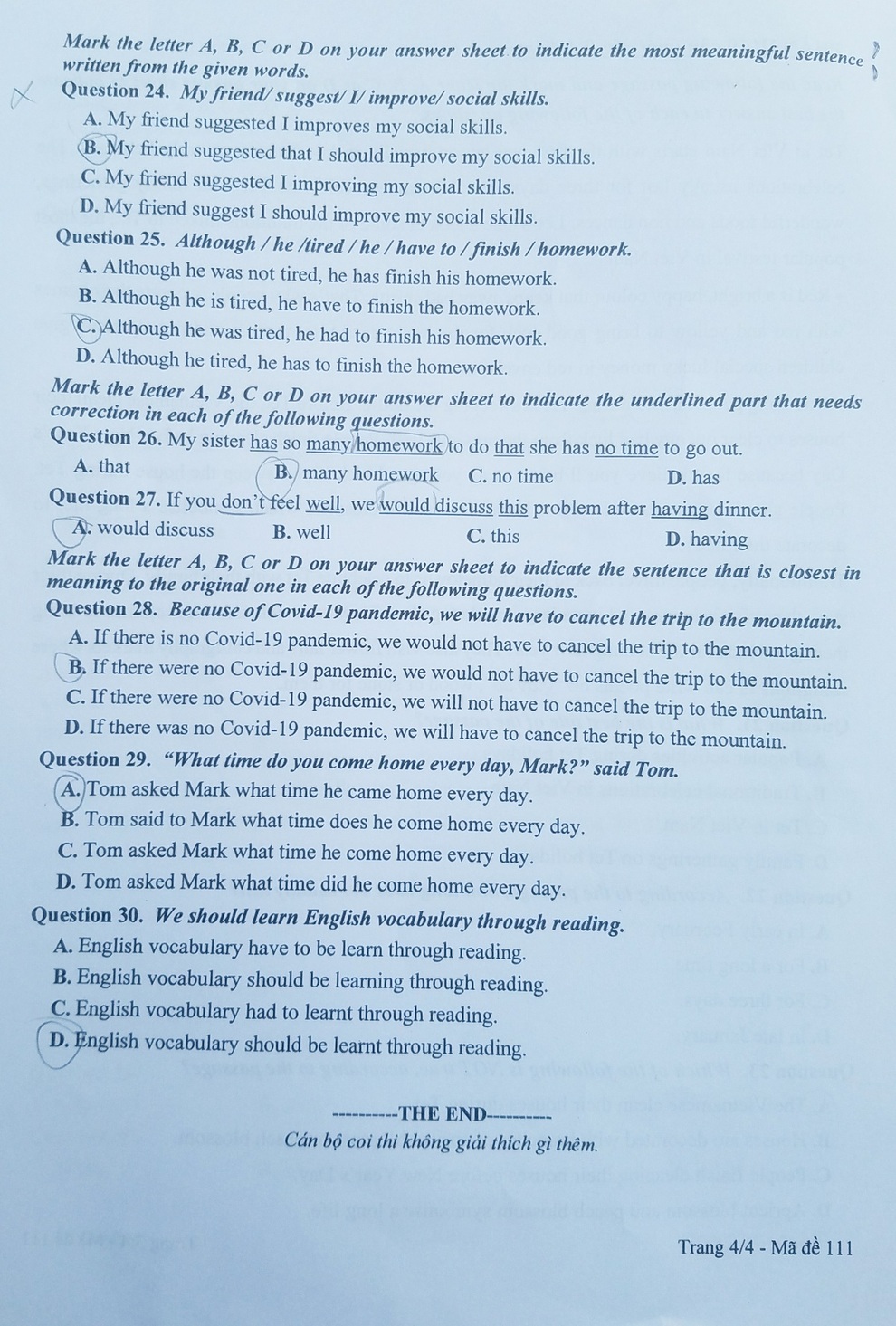 Đáp án gợi ý giải đề thi tiếng Anh vào lớp 10 Hà Nội mã đề 119, 111 - 9 Đáp án gợi ý giải đề thi tiếng Anh vào lớp 10 Hà Nội mã đề 119, 111 - 9