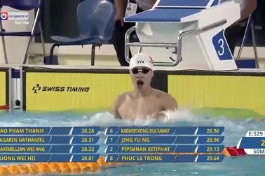 Phạm Thanh Bảo gây sốc với tấm HCV bơi 50m ếch ở SEA Games 31