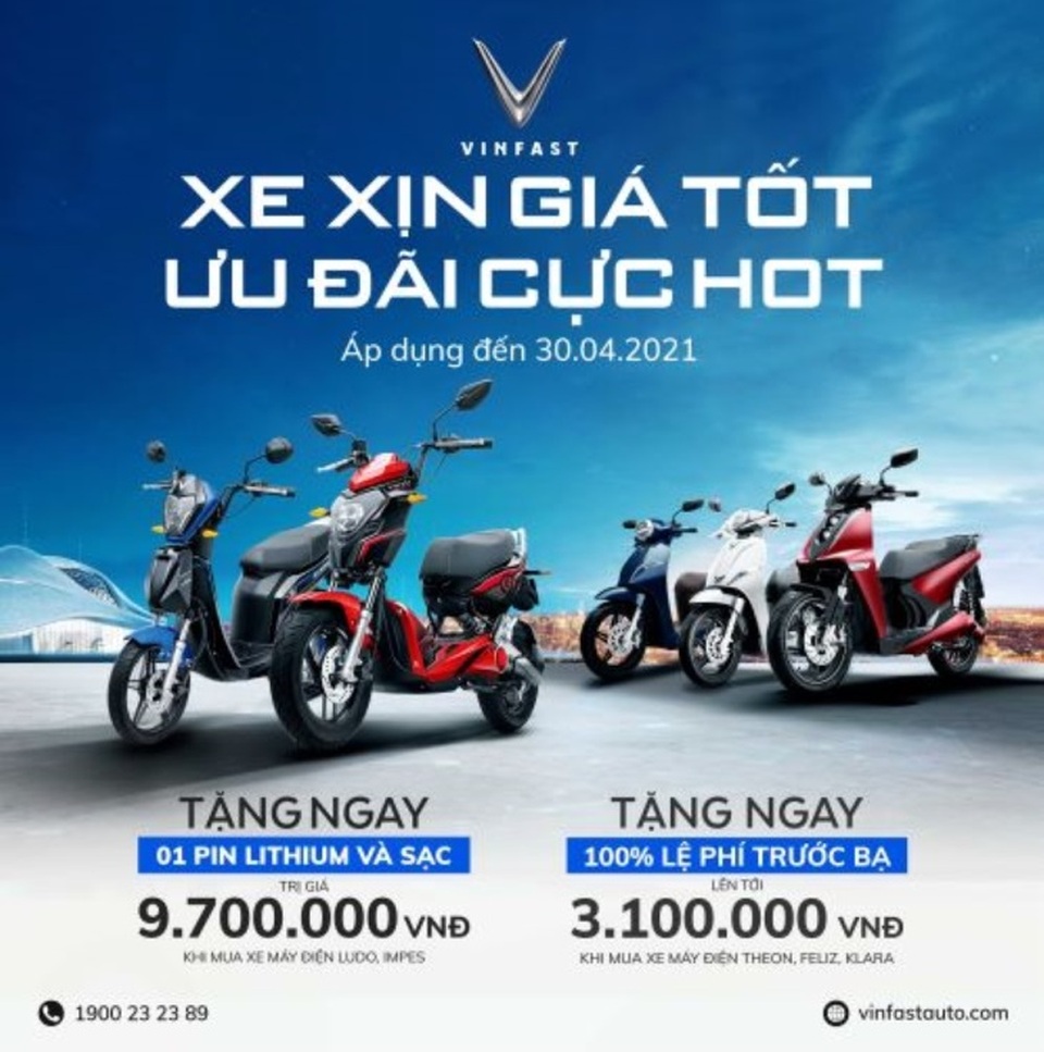 Xe máy điện VinFast ưu đãi gần chục triệu đồng trong tháng 4 - 1 Xe máy điện VinFast ưu đãi gần chục triệu đồng trong tháng 4 - 1