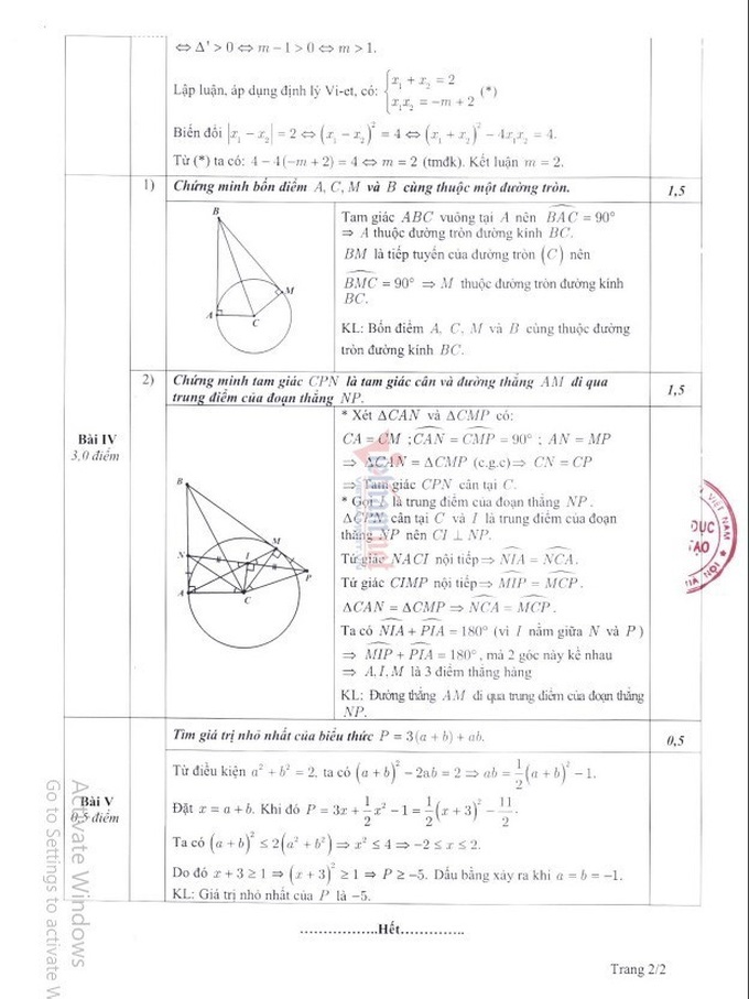 Sở GD-ĐT Hà Nội công bố đáp án và thang điểm môn Toán thi vào lớp 10 - Ảnh 2.