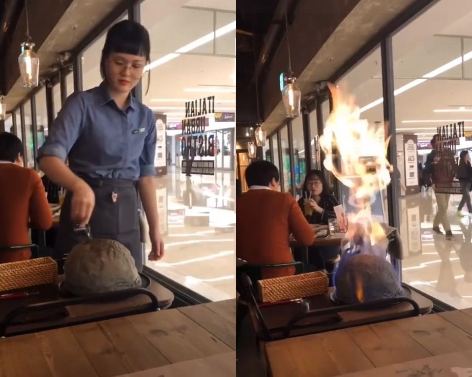 Món pizza nóng bỏng bốc cháy ngùn ngụt, thực khách kiên nhẫn ngồi… chờ ăn - 1 Món pizza nóng bỏng bốc cháy ngùn ngụt, thực khách kiên nhẫn ngồi… chờ ăn - 1