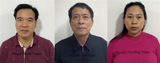 Các bị can: Phạm Thanh Thạch, Nguyễn Văn Thảo, Nguyễn Thị Hồng Thắm.