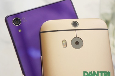 HTC One M8 vàng đọ dáng cùng Xperia Z2 tím 
