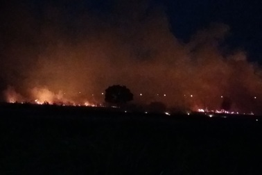 Bãi cỏ khô cháy suốt nhiều giờ, 20 hộ dân di dời tài sản