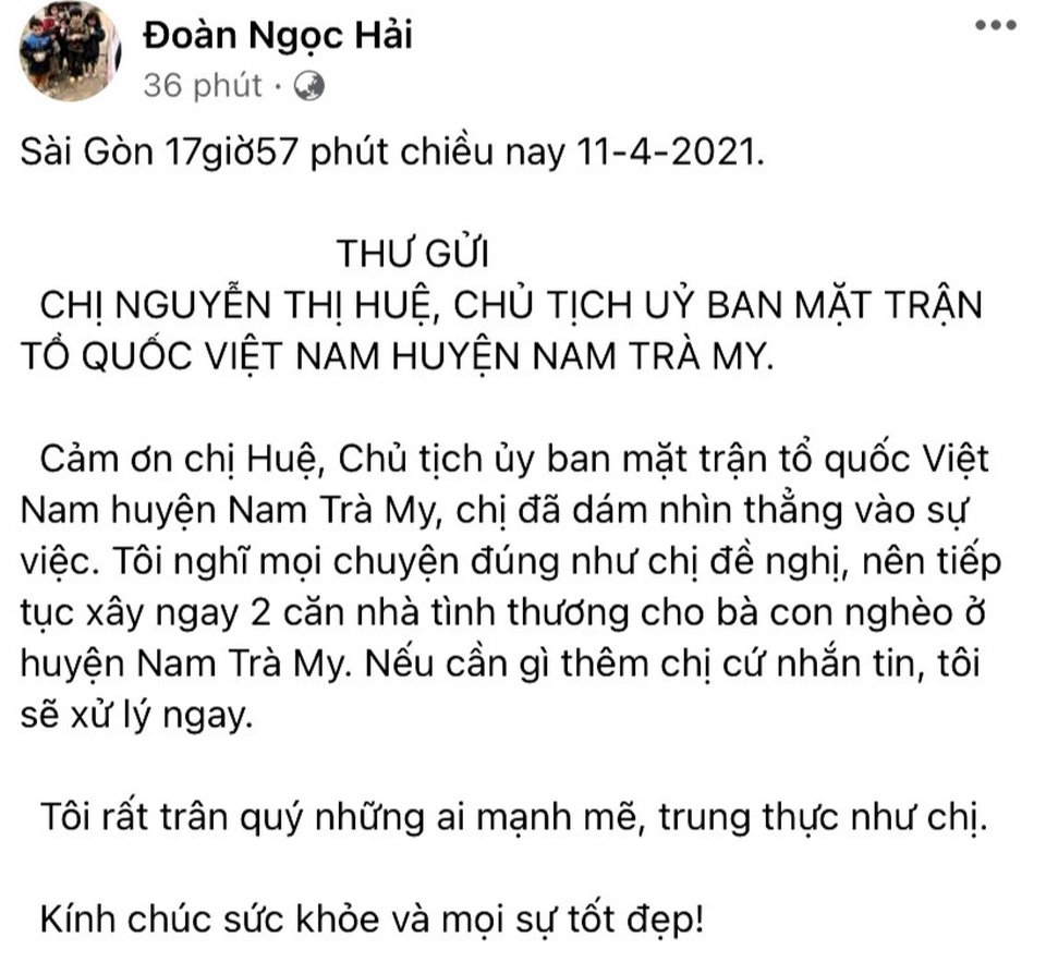 Ông Đoàn Ngọc Hải bất ngờ đổi ý, không đòi lại tiền ủng hộ Nam Trà My - 1 Ông Đoàn Ngọc Hải bất ngờ đổi ý, không đòi lại tiền ủng hộ Nam Trà My - 1