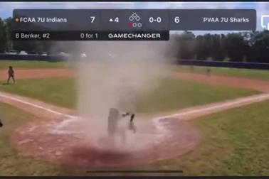 Lốc cát bất ngờ xuất hiện khiến cậu bé suýt gặp nguy hiểm