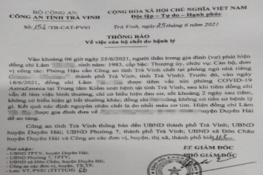 Công an Trà Vinh thông tin trường hợp thượng úy tử vong tại nhà riêng