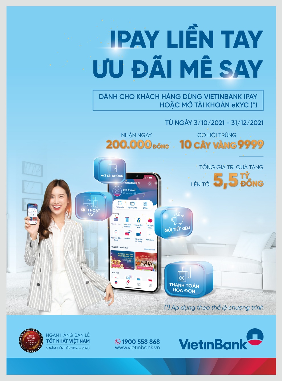 Tặng 200.000 đồng cùng cơ hội trúng 10 cây vàng cho khách hàng sử dụng VietinBank iPay - 1 Tặng 200.000 đồng cùng cơ hội trúng 10 cây vàng cho khách hàng sử dụng VietinBank iPay - 1