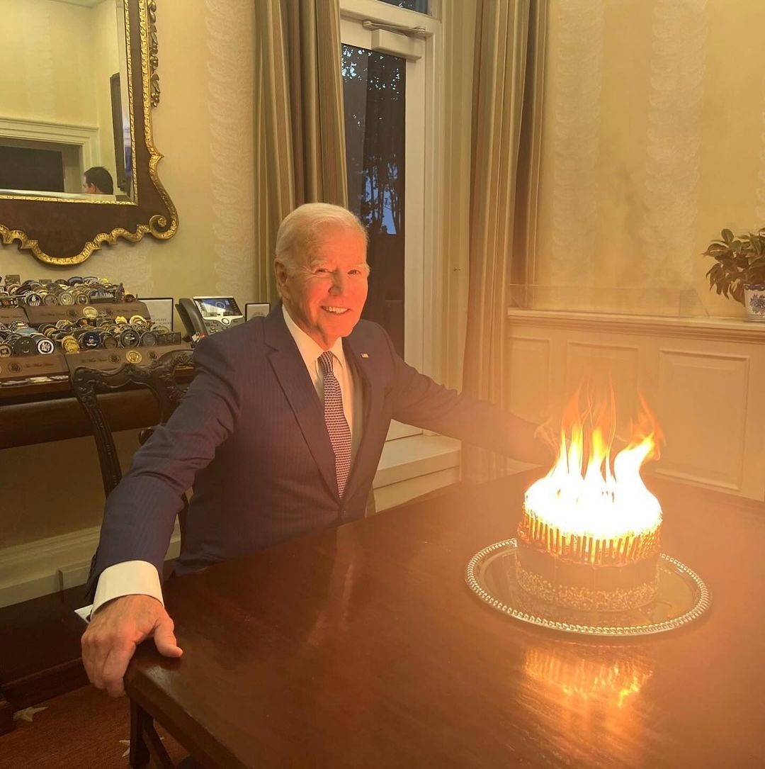 Biden celebrates his birthday with a fiery cake - 1 Ông Biden đón sinh nhật với chiếc bánh bốc lửa - 1