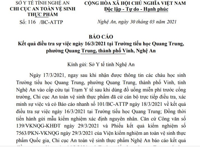 Nghệ An: Học sinh ngộ độc không phải do nước phát miễn phí - Ảnh 1. Nghệ An: Học sinh ngộ độc không phải do nước phát miễn phí - Ảnh 1.