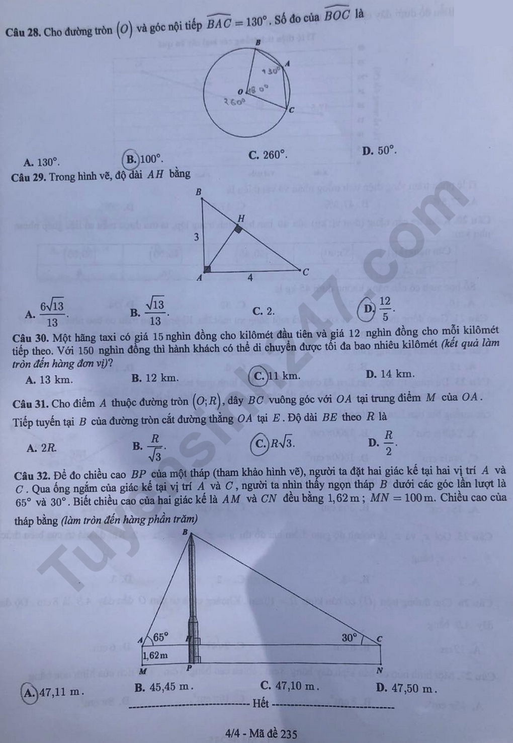 Đề thi và đáp án môn toán, tiếng Anh thi lớp 10 của tỉnh Bắc Ninh - 9 Đề thi và đáp án môn toán, tiếng Anh thi lớp 10 của tỉnh Bắc Ninh - 9