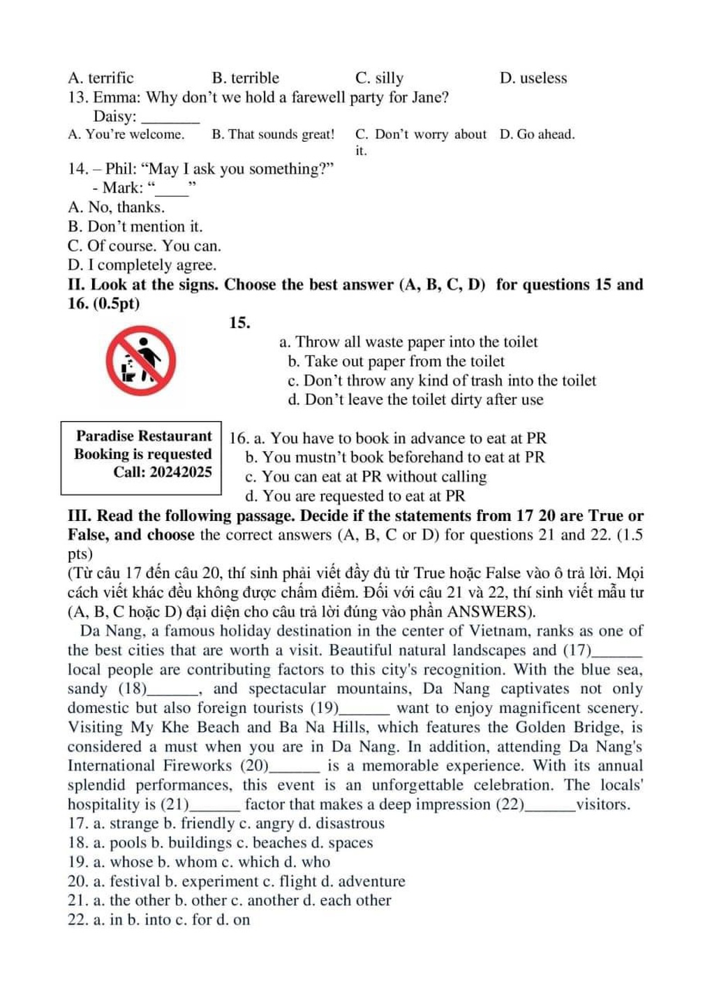 Đáp án tham khảo môn tiếng Anh vào lớp 10 của TPHCM - 3 Đáp án tham khảo môn tiếng Anh vào lớp 10 của TPHCM - 3