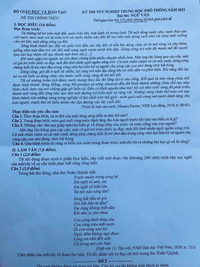 Đề thi Ngữ văn vừa sức với thí sinh - Ảnh 4.