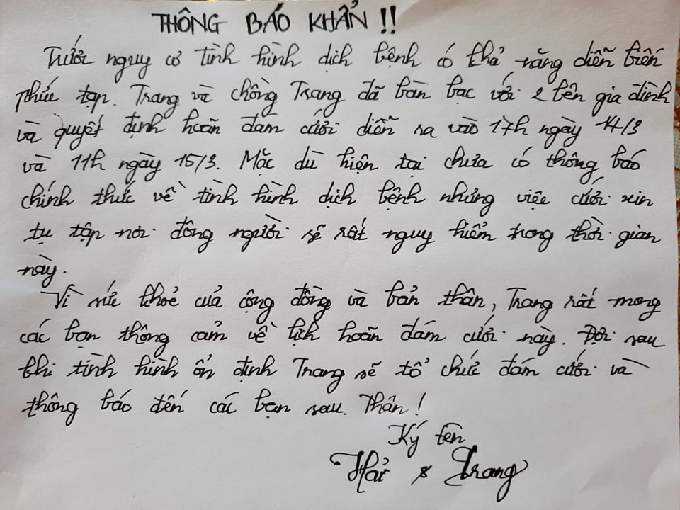 Đã mời gần 800 khách, cặp đôi trẻ thông báo xin hoãn đám cưới vì Covid-19 - 3 Đã mời gần 800 khách, cặp đôi trẻ thông báo xin hoãn đám cưới vì Covid-19 - 3