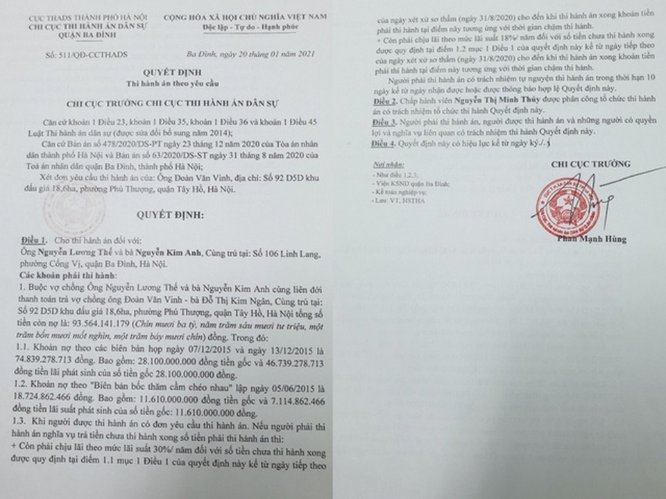 Tranh chấp rúng động Hà Nội: Kê biên tài sản của Giám đốc Công ty Kim Anh - 2 Tranh chấp rúng động Hà Nội: Kê biên tài sản của Giám đốc Công ty Kim Anh - 2