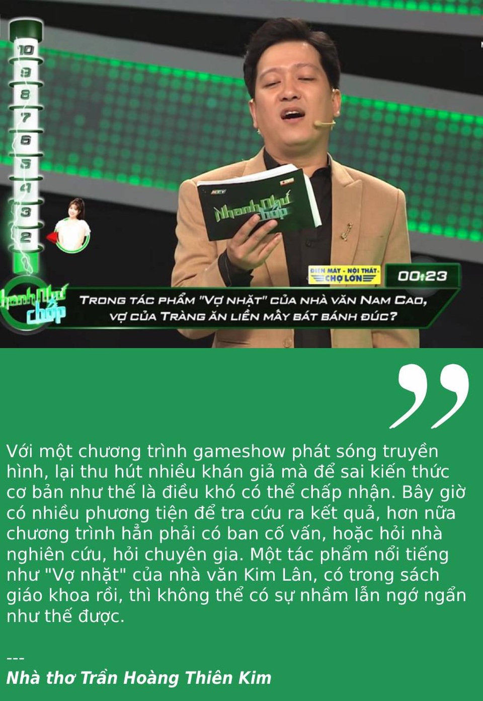 Sai kiến thức cơ bản trong gameshow truyền hình Nhanh như chớp - 1 Sai kiến thức cơ bản trong gameshow truyền hình Nhanh như chớp - 1