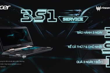 Acer triển khai dịch vụ 3S1 bảo hành 3 ngày kể cả thứ 7, Chủ nhật duy nhất tại Việt Nam