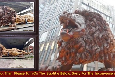 Chiêm ngưỡng tượng sư tử khổng lồ làm từ gỗ nguyên khối lớn nhất thế giới