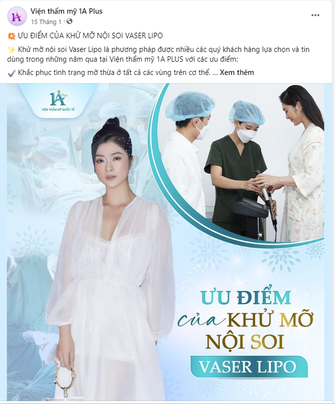 Trên fanpage Viện thẩm mỹ 1A Plus quảng cáo khử mỡ nội soi với công nghệ Hoa Kỳ.