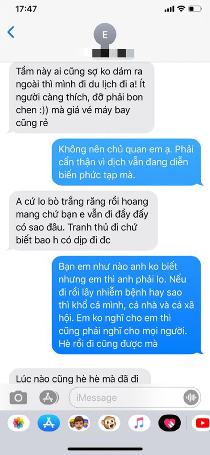Bạn trai không đồng ý đi du lịch vì sợ dịch bệnh, tin nhắn phản pháo của cô gái khiến tất cả bức xúc - Ảnh 1. Bạn trai không đồng ý đi du lịch vì sợ dịch bệnh, tin nhắn phản pháo của cô gái khiến tất cả bức xúc - Ảnh 1.