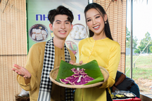 Hoa hậu Bảo Ngọc quảng bá thời trang làm từ bánh của Nguyễn Minh Công