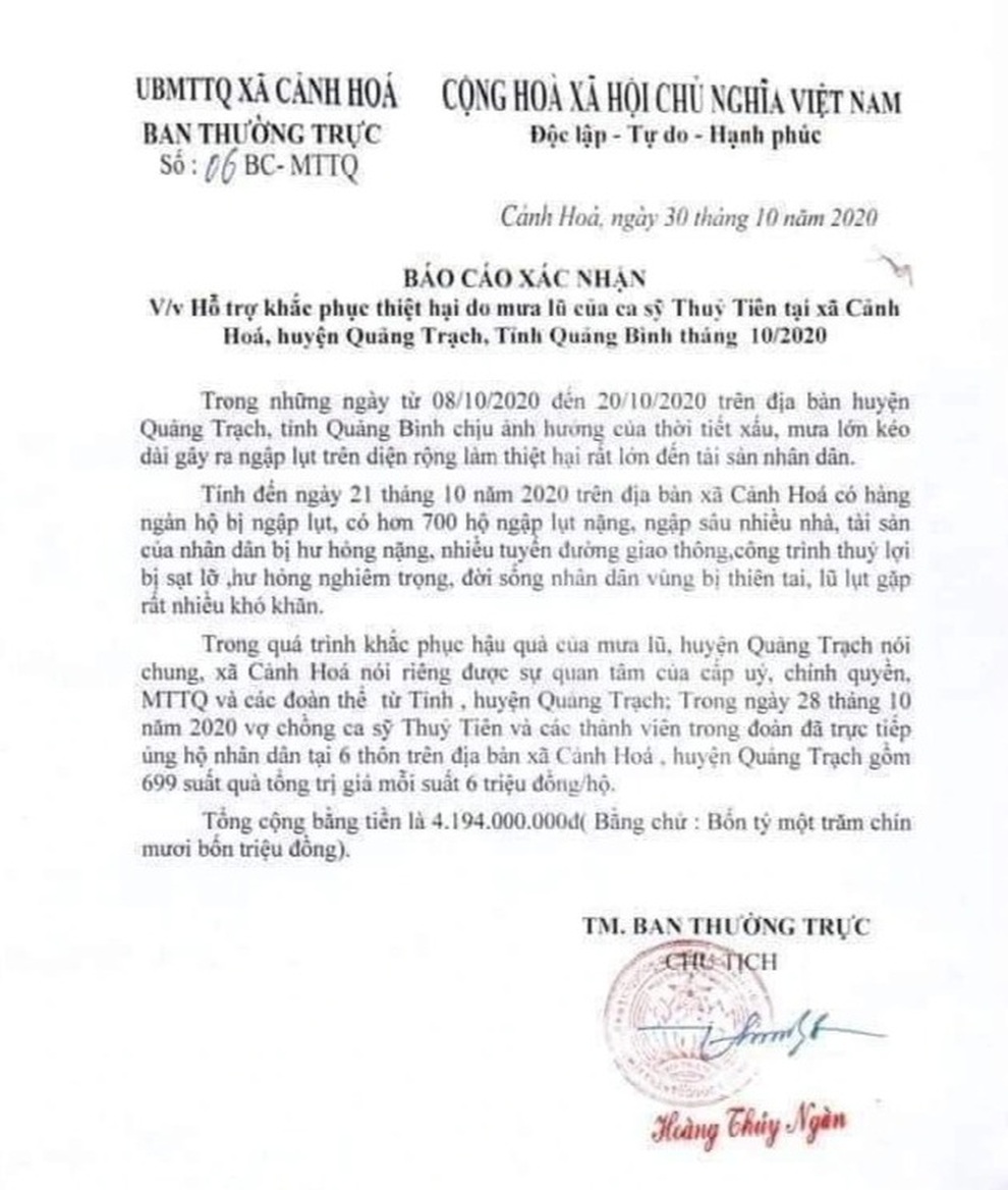 Một địa phương đã gửi Bộ Công an thống kê việc từ thiện của ca sĩ Thủy Tiên - 2