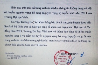 Đưa tin sai sự thật về điểm nguyện vọng 2 của ĐH Vinh