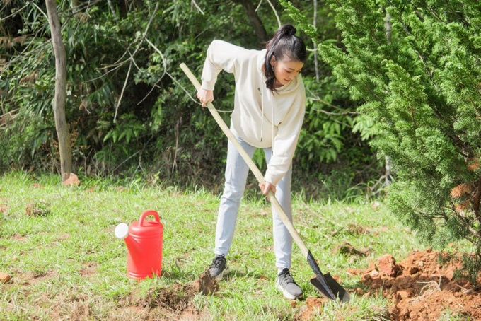 Hoa hậu Phương Khánh, Trúc Diễm giản dị đi trồng cây xanh - Ảnh 3.