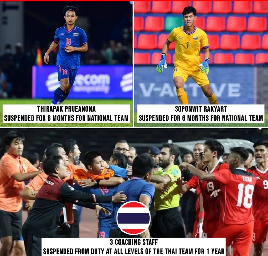 Hỗn chiến với U22 Indonesia, cầu thủ Thái Lan nhận thêm án phạt nặng - 1 Hỗn chiến với U22 Indonesia, cầu thủ Thái Lan nhận thêm án phạt nặng - 1
