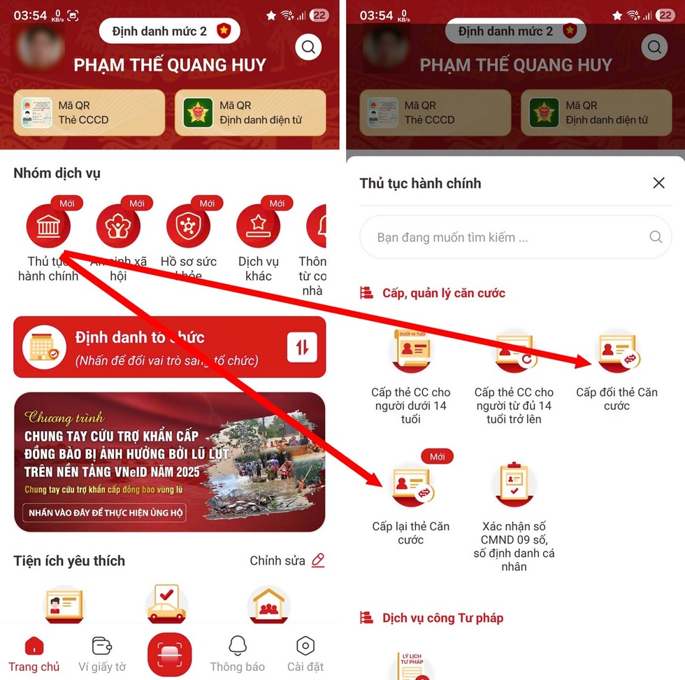 Hướng dẫn làm lại, cấp mới thẻ Căn cước thông qua ứng dụng VNeID - 1