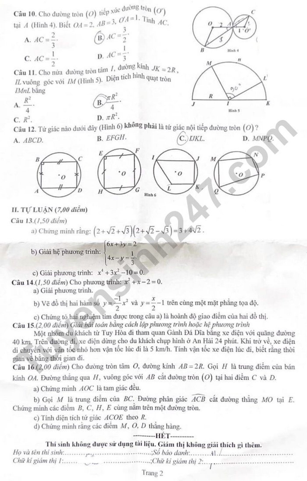 Đề và đáp án thi toán, văn, tiếng Anh vào lớp 10 tỉnh Phú Yên năm 2024 - 6