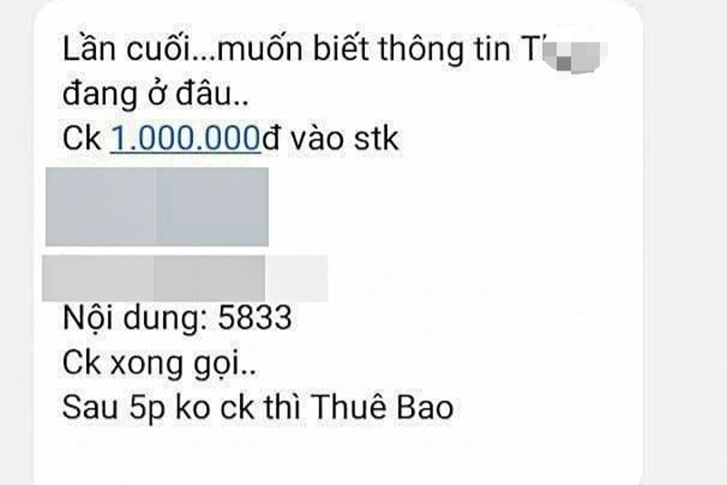 Lợi dụng gia đình đang tìm con, nhắn tin tống tiền - 2 Lợi dụng gia đình đang tìm con, nhắn tin tống tiền - 2