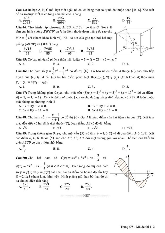 Đáp án và đề thi THPT Quốc gia môn Toán 3 năm gần nhất - Ảnh 12. Đáp án và đề thi THPT Quốc gia môn Toán 3 năm gần nhất - Ảnh 12.