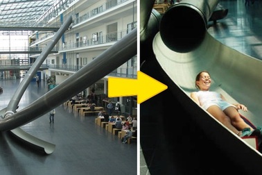 Đại học làm máng trượt từ tầng 4 xuống tầng 1 cho sinh viên đỡ phải đi bộ