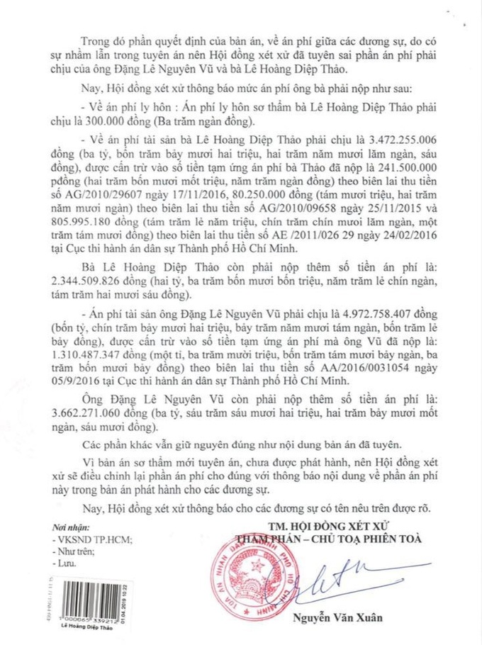 TAND thông báo đính chính vụ đọc nhầm án phí từ 8 tỷ lên 80 tỷ trong phiên tòa ly hôn nghìn tỷ Trung Nguyên - Ảnh 1. TAND thông báo đính chính vụ đọc nhầm án phí từ 8 tỷ lên 80 tỷ trong phiên tòa ly hôn nghìn tỷ Trung Nguyên - Ảnh 1.