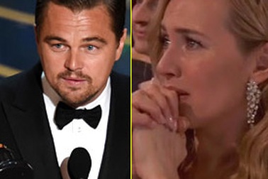 Kate Winslet nghẹn ngào chứng kiến Leonardo DiCaprio nhận giải Oscar