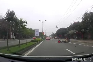 Chó thả rông khiến thanh niên đi xe máy ngã đập đầu xuống đường