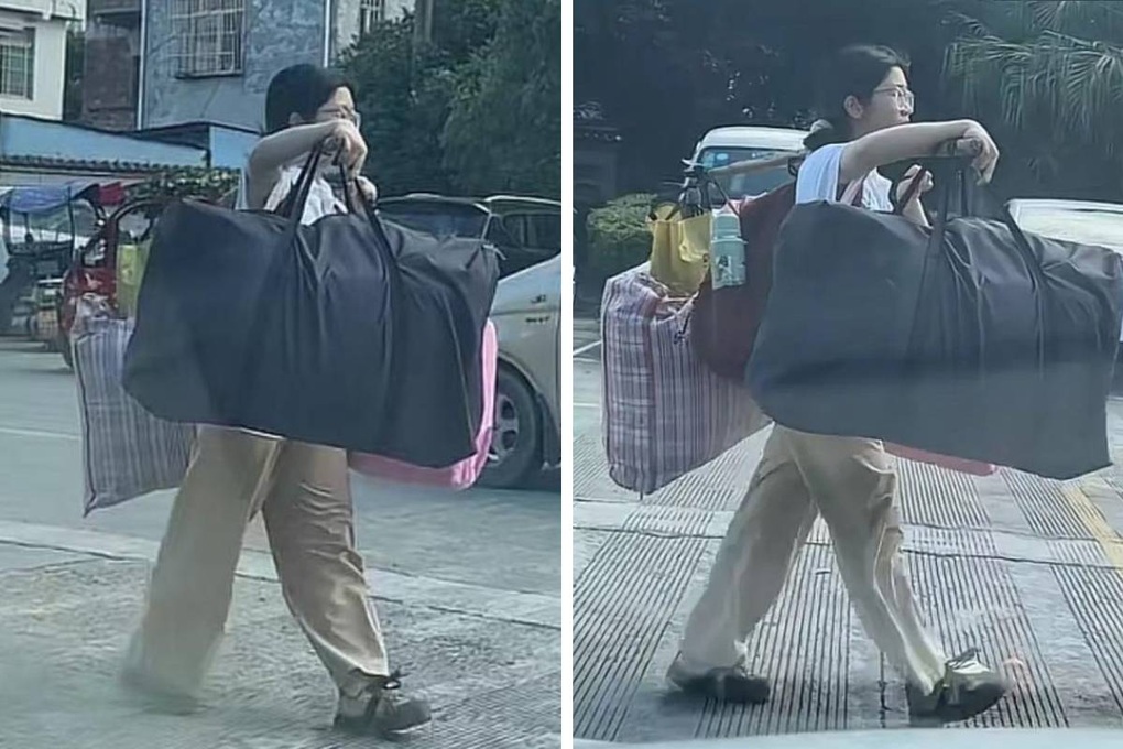 Studentin sorgt für Aufsehen, indem sie nach der Aufnahmeprüfung ihr Gepäck selbst nach Hause trägt - 1 Nữ sinh gây sốt vì tự gánh hành lý về quê sau kỳ thi đại học - 1