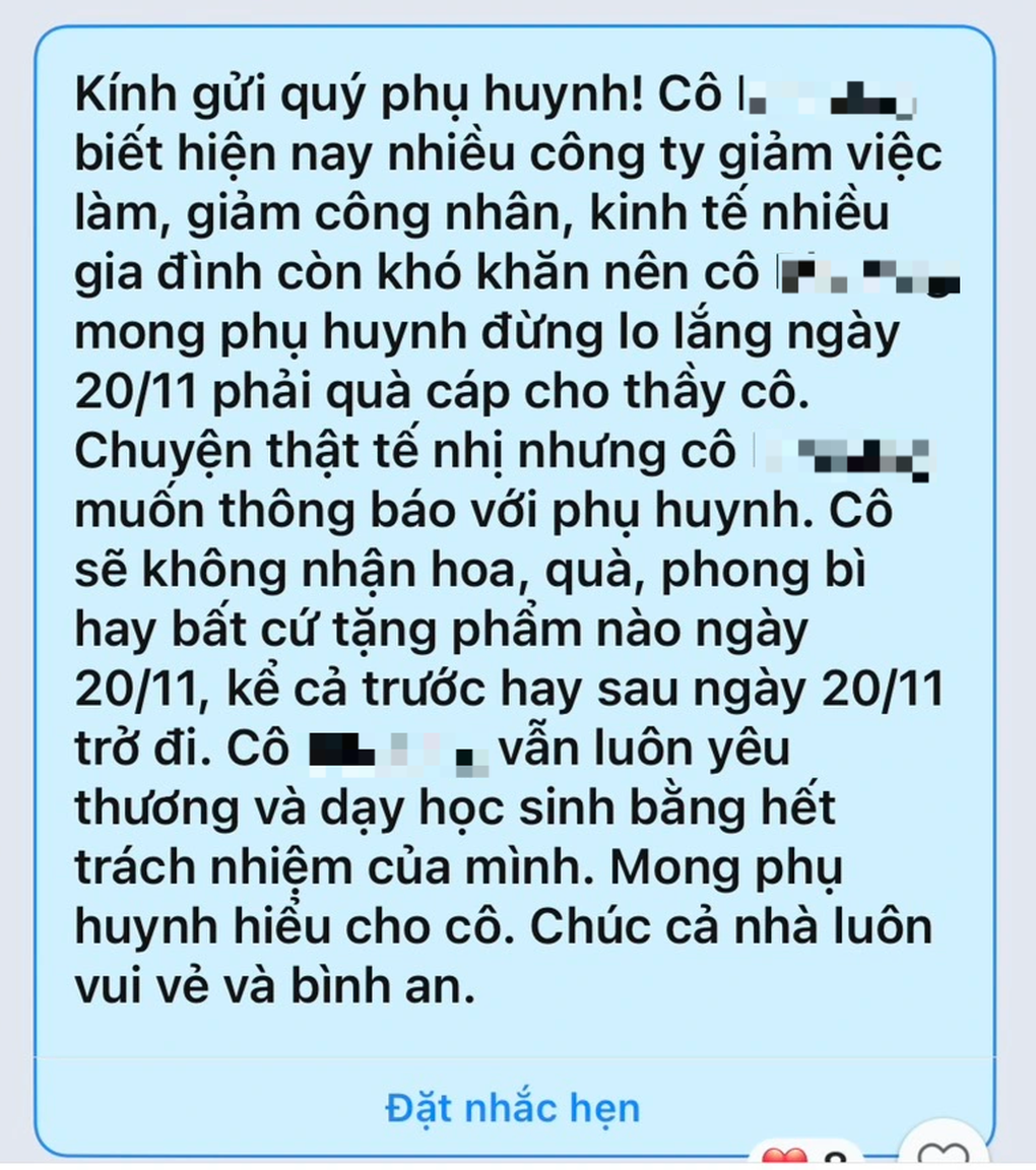 Cô giáo ở TPHCM trả lại phong bì 20/11 cho phụ huynh - 3