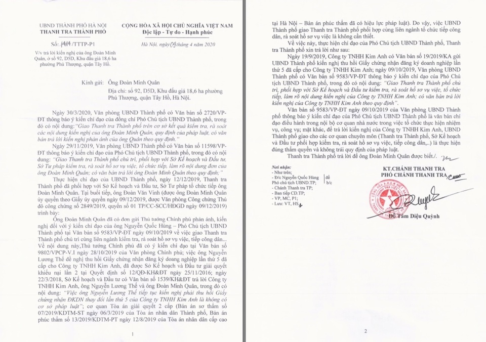 Thanh tra Hà Nội nói về vụ tranh chấp doanh nghiệp rúng động thủ đô - 1 Thanh tra Hà Nội nói về vụ tranh chấp doanh nghiệp rúng động thủ đô - 1