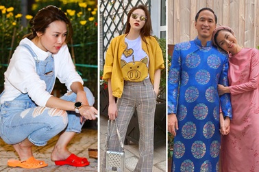 Vợ chồng Hà Tăng diện áo dài cực đẹp đôi, Mỹ Tâm giản dị với... dép tổ ong