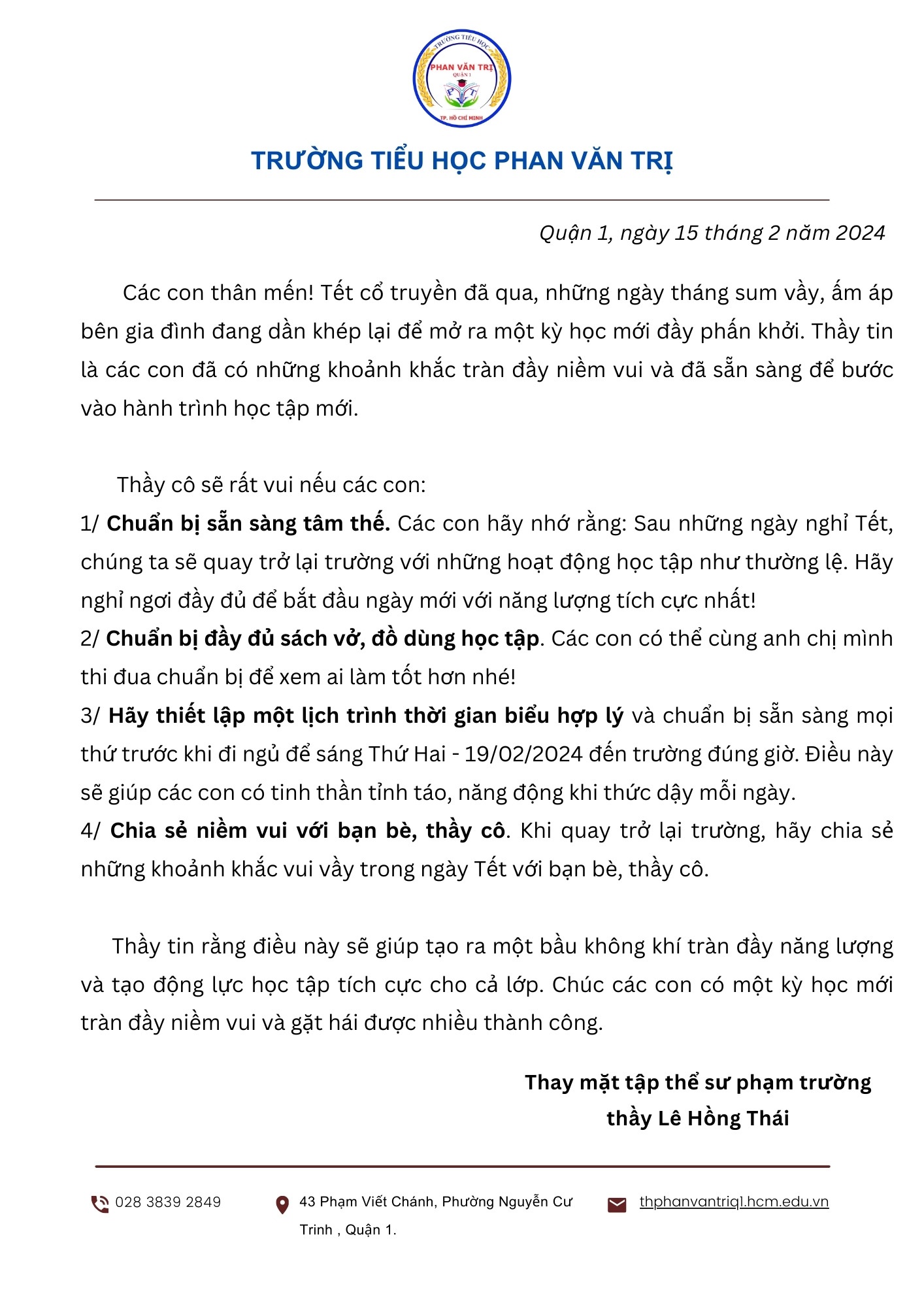 View - Hiệu trưởng gửi tâm thư sau Tết, khuyên học sinh đừng chỉ lo chăm điểm số | Báo Dân trí