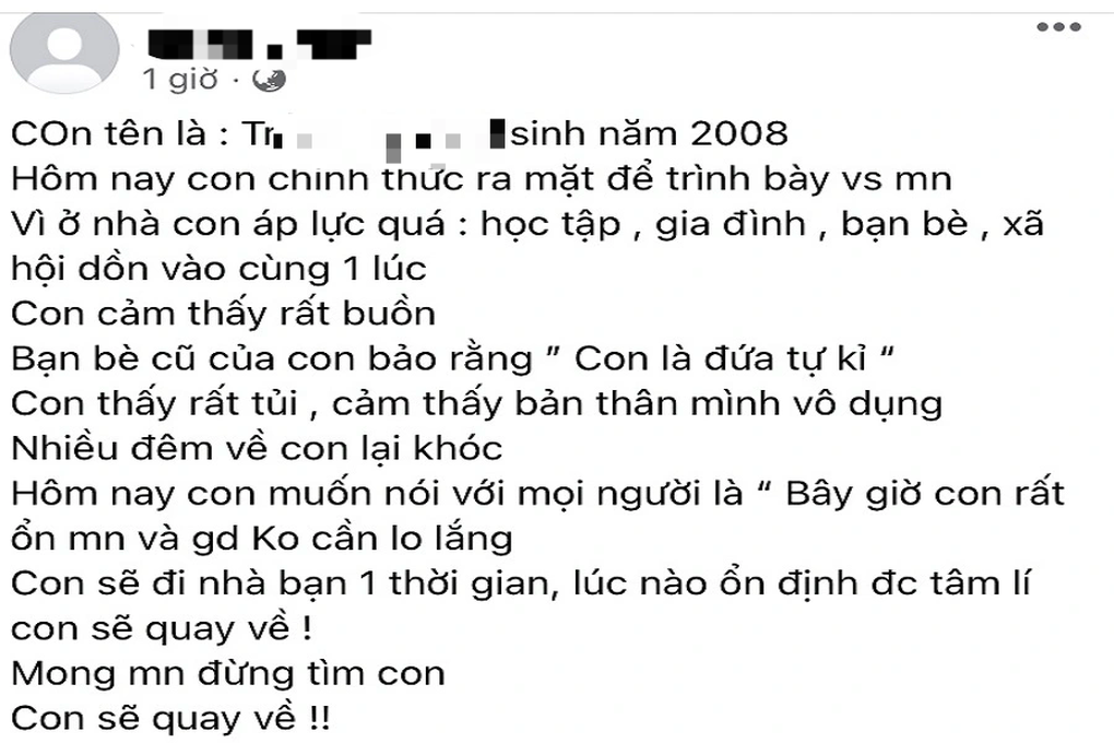 Tìm thấy nữ sinh lớp 9 mất liên lạc, từng đăng Facebook than áp lực - 2 Tìm thấy nữ sinh lớp 9 mất liên lạc, từng đăng Facebook than áp lực - 2