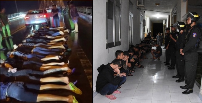 31 người mang nhiều súng, hung khí bị công an chặn bắt trên cầu Rạch Miễu.