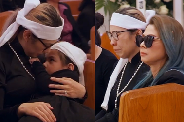 Vợ Đức Tiến lộ vẻ tiều tụy, bật khóc trong tang lễ của chồng ở Mỹ